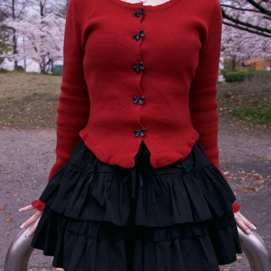 美シルエットリボンカーディガン